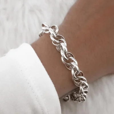 Pulsera de plata rolo gruesa doble grande