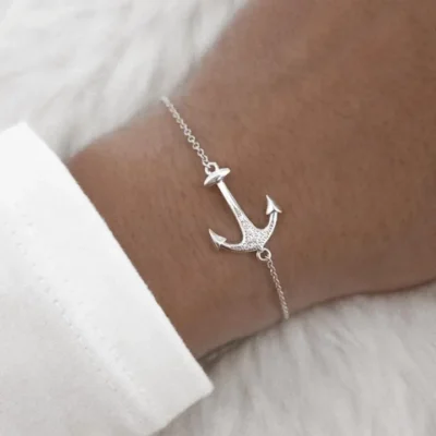 Pulsera de plata y micropiedras Ancla